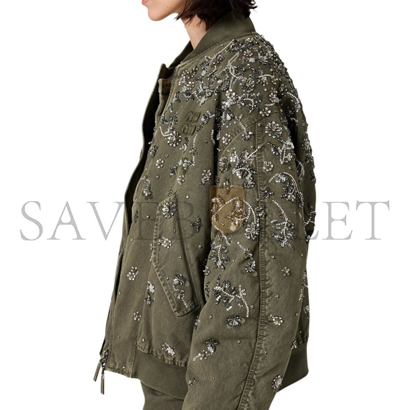 MIU MIU WOMEN'S BOMBER JACKET IN OLIVE GREEN ML1133